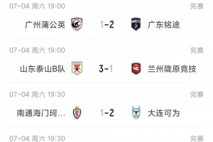 中乙综述：海港B队终结4轮不胜2分领跑 泰山B队4连胜青年星遭绝平